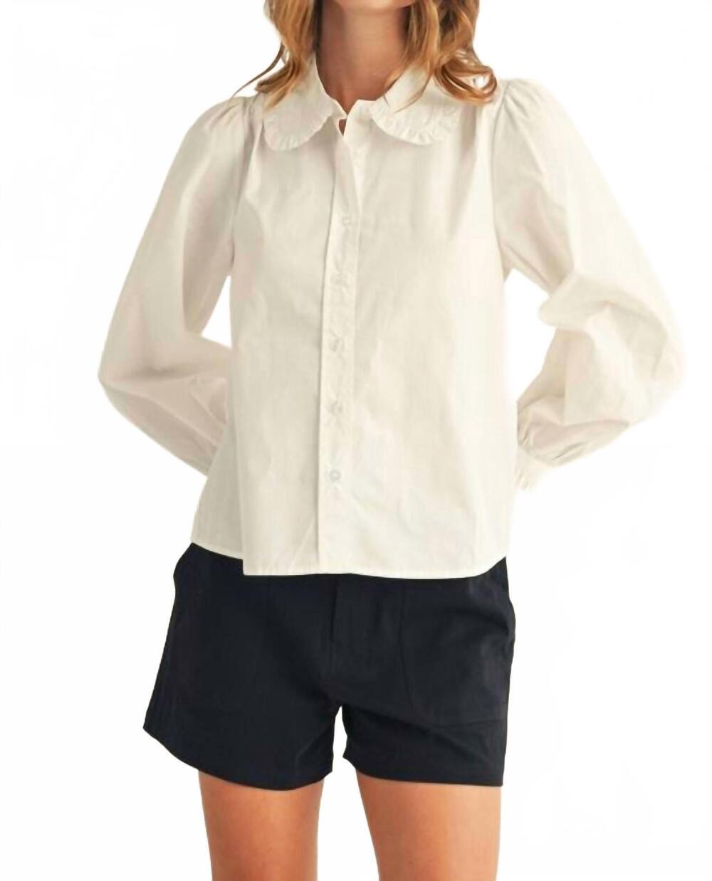 NEW JODIFL ruffle collar button-down top in white